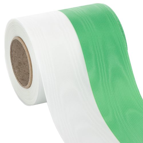 Artículo Cinta de muaré verde y blanca para corona, 100 mm x 25 m - cinta nacional, ribete de tafetán, cinta de lazo, cinta decorativa