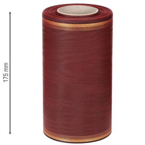 Artículo Cinta decorativa de color burdeos con borde dorado, 175 mm.