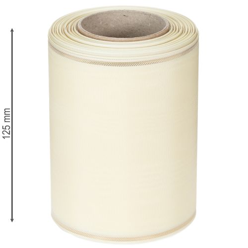 Artículo Cinta para coronas color crema con borde dorado, supersatinada, 125 mm de ancho, 25 m de largo - Impermeable, ideal para impresión por ordenador y respetuosa con el medio ambiente.