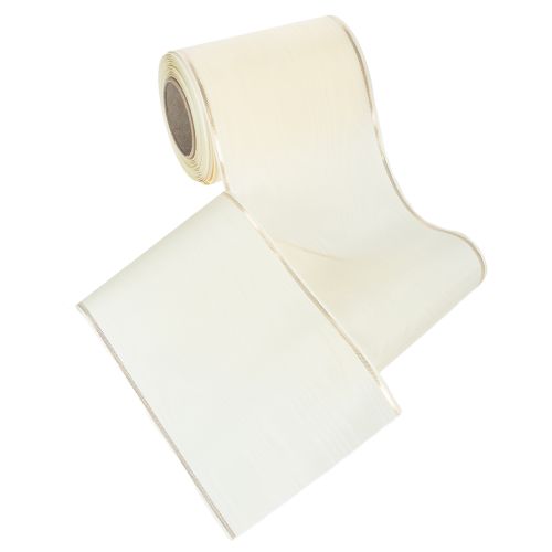 Artículo Cinta para coronas color crema con borde dorado, supersatinada, 125 mm de ancho, 25 m de largo - Impermeable, ideal para impresión por ordenador y respetuosa con el medio ambiente.