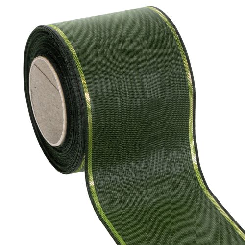 Floristik24 Cinta de corona verde oscuro con borde dorado, 75 mm de ancho, 25 m de largo - Ideal para cintas funerarias y arreglos florales.