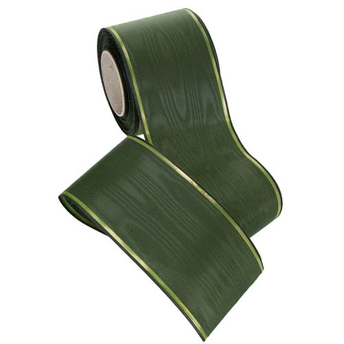 Artículo Cinta de corona verde oscuro con borde dorado, 75 mm de ancho, 25 m de largo - Ideal para cintas funerarias y arreglos florales.