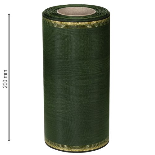 Artículo Cinta decorativa de moiré para coronas, 200 mm, verde oscuro con borde perlado y tejido de tafetán. Cinta decorativa para celebraciones y arreglos florales funerarios, 25 m.