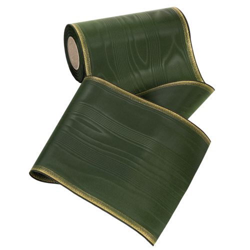 Artículo Cinta decorativa de moiré para coronas, 200 mm, verde oscuro con borde perlado y tejido de tafetán. Cinta decorativa para celebraciones y arreglos florales funerarios, 25 m.