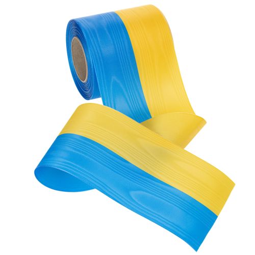 Cinta de muaré azul y amarilla para corona, 100 mm, cinta nacional, cinta de club, cinta decorativa, cinta de luto festivo, acetato | Floristik24.es