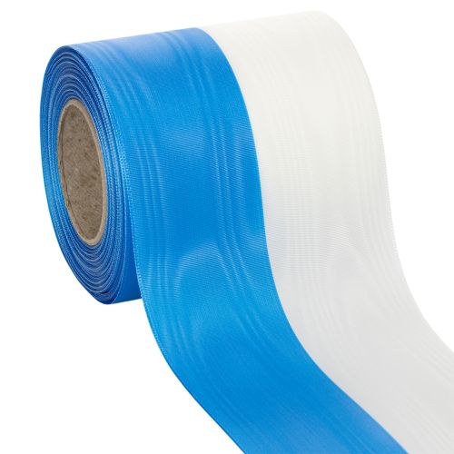 Artículo Cinta decorativa de tafetán azul y blanco con efecto moiré, 100 mm.