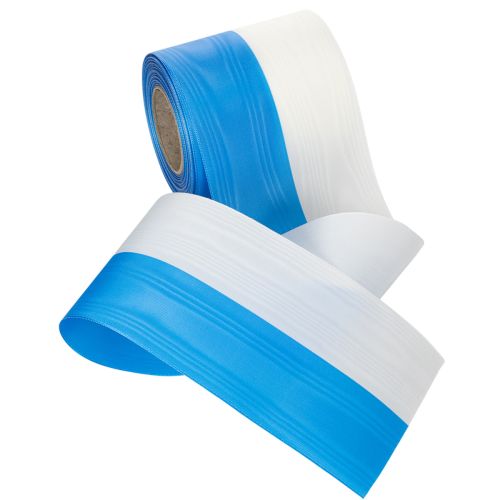 Artículo Cinta decorativa de tafetán azul y blanco con efecto moiré, 100 mm.