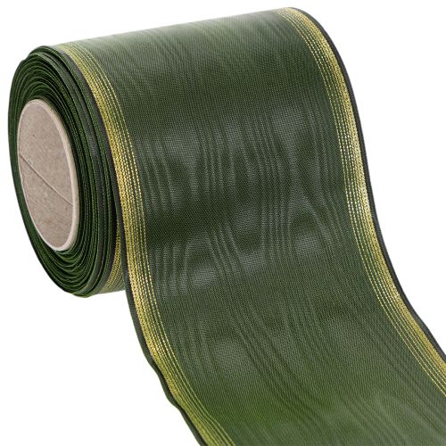 Floristik24 Cinta para corona moiré verde oscuro 100 mm cinta decorativa de tafetán