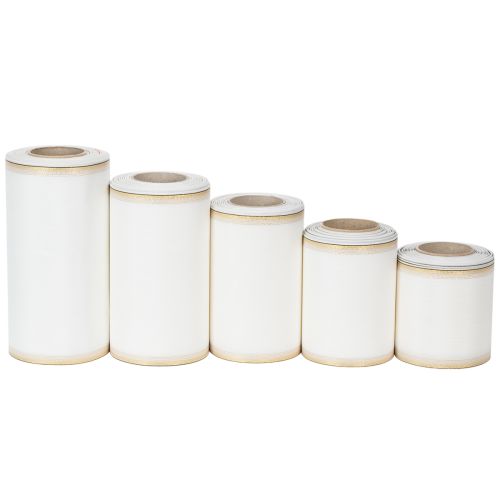 Floristik24 Cinta de moiré blanca para coronas con borde de perlas doradas, cinta para arreglos florales funerarios, impermeable y ecológica.