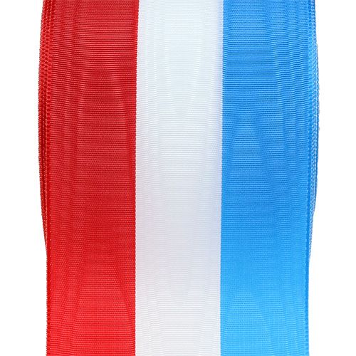 Floristik24 Cinta de corona muaré azul-blanco-rojo 75mm