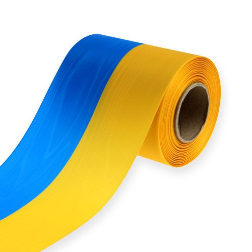 Floristik24 Guirnalda de cintas muaré azul-amarillo 125 mm