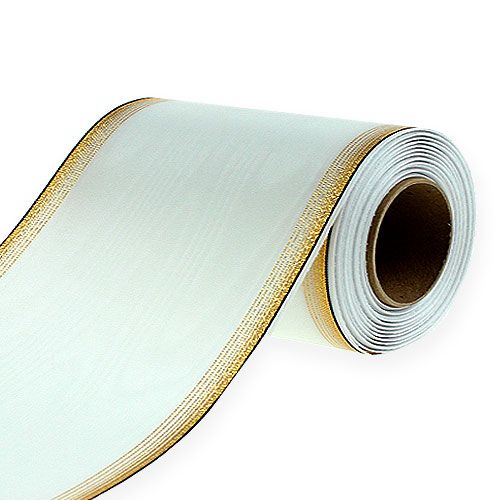Floristik24 Cinta para corona Moiré 150 mm, blanca