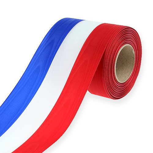Floristik24 Cintas para guirnaldas Moiré azul-blanco-rojo 100 mm
