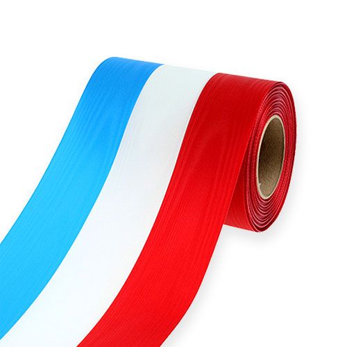 Floristik24 Guirnalda de cintas muaré azul-blanco-rojo 150 mm