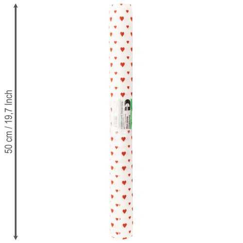 Artículo Papel crepé con corazones Crepe de floristería Día de la Madre rojo, blanco 50 × 250cm