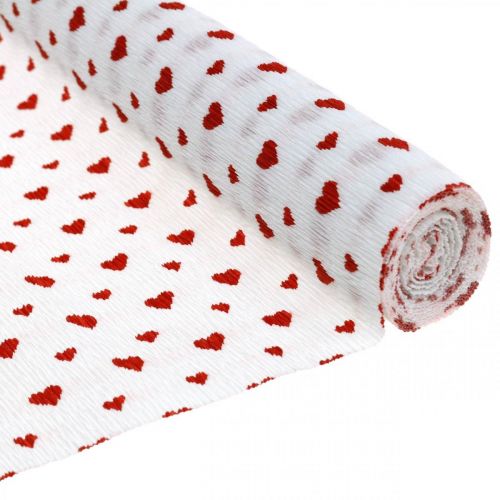 Artículo Papel crepé con corazones Crepe de floristería Día de la Madre rojo, blanco 50 × 250cm