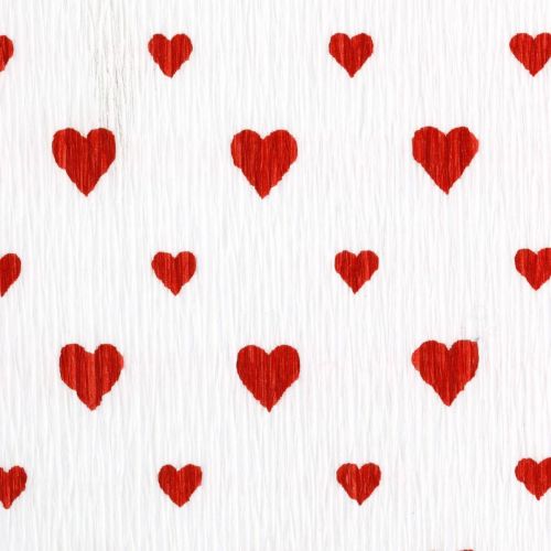 Artículo Papel crepé con corazones Crepe de floristería Día de la Madre rojo, blanco 50 × 250cm