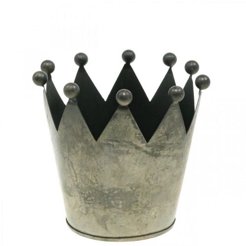 Deco corona aspecto envejecido metal gris decoración de mesa Ø12.5cm H12cm