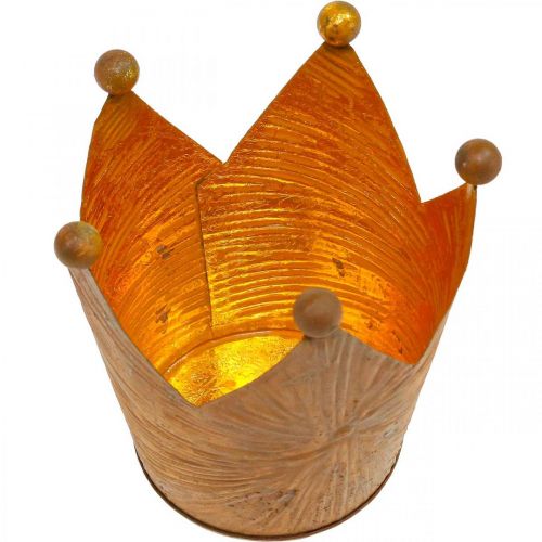 Artículo Portavelas corona efecto oro óxido decoración metal Al.11cm