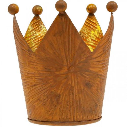 Floristik24 Portavelas corona efecto oro óxido decoración metal Al.10cm