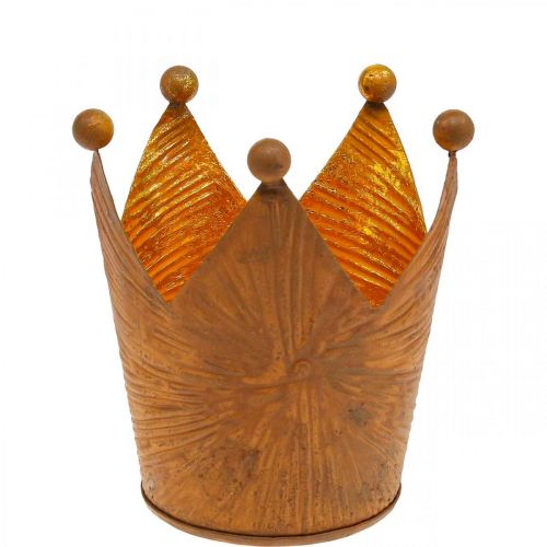 Portavelas corona efecto oro óxido decoración metal Al.10cm
