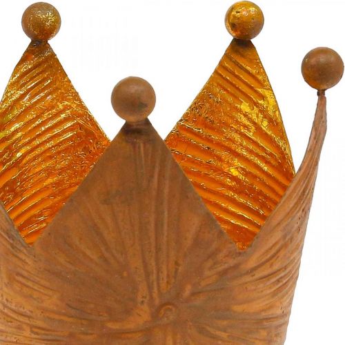 Artículo Portavelas corona efecto oro óxido decoración metal Al.10cm