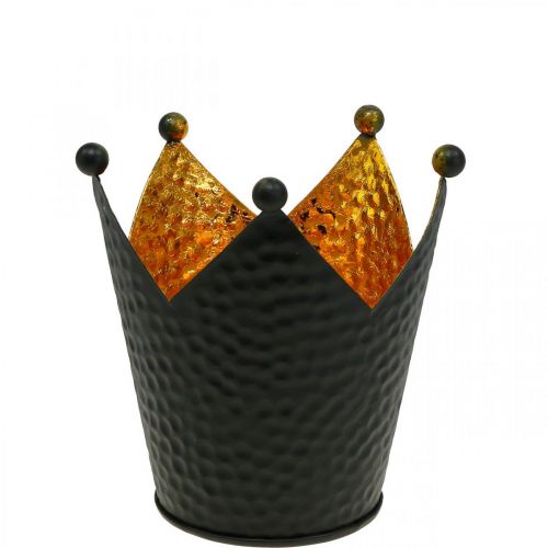 Floristik24 Portavelas corona decoración metal oro negro Al.11cm