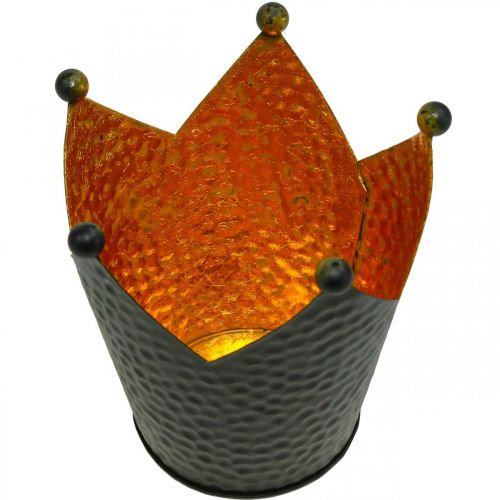 Floristik24 Portavelas corona decoración metal oro negro Al.11cm
