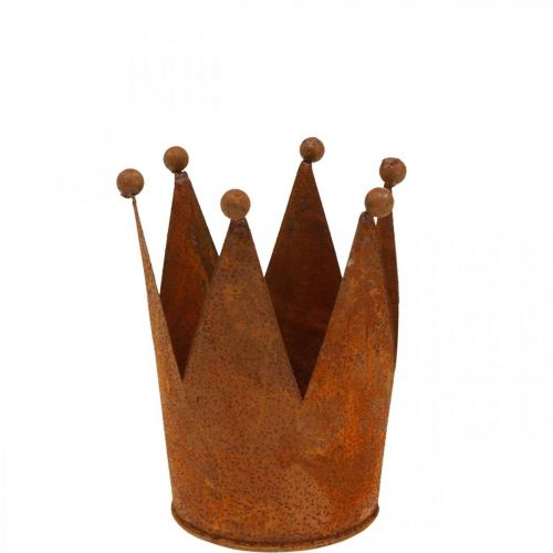 Corona de metal con decoración de óxido para plantar pátina Ø10,5cm H13,5cm