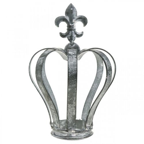 Floristik24 Corona decorativa, decoración de mesa, decoración de metal plateado, blanco lavado H16cm Ø11cm