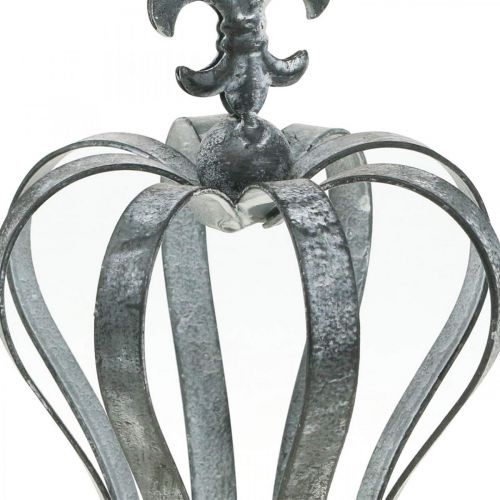 Floristik24 Corona decorativa, decoración de mesa, decoración de metal plateado, blanco lavado H16cm Ø11cm