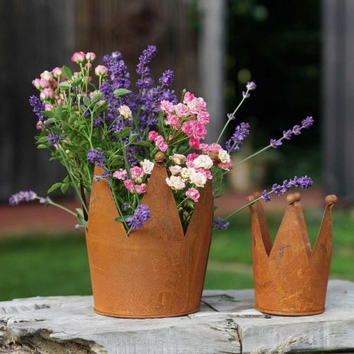 Floristik24 Corona de metal con decoración de óxido para plantar pátina Ø10,5cm H13,5cm
