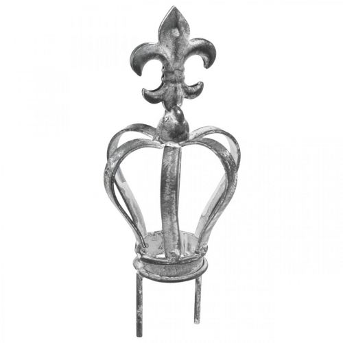 Floristik24 Tapón decorativo corona de metal gris, blanco lavado Ø6,5cm H12cm