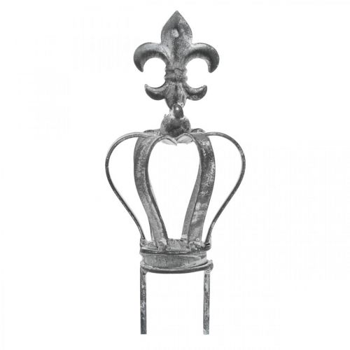 Floristik24 Tapón decorativo corona de metal gris, blanco lavado Ø6,5cm H12cm