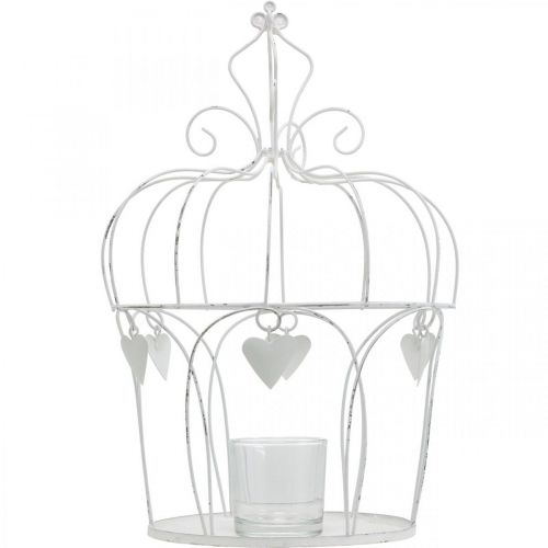 Artículo Corona con decoración de corazón, portavelas, blanco shabby chic Ø19cm H28.5cm