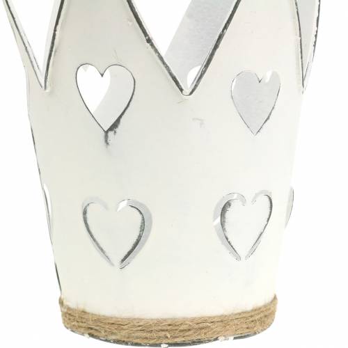 Floristik24 Maceta zinc corona corazones blanco lavado Ø12/14cm 2uds