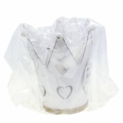 Floristik24 Maceta zinc corona corazones blanco lavado Ø12/14cm 2uds
