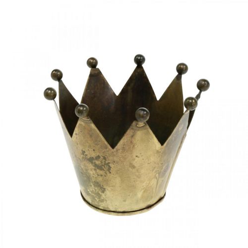 Floristik24 Portavelas de latón con aspecto antiguo de metal Crown Ø10cm H8cm