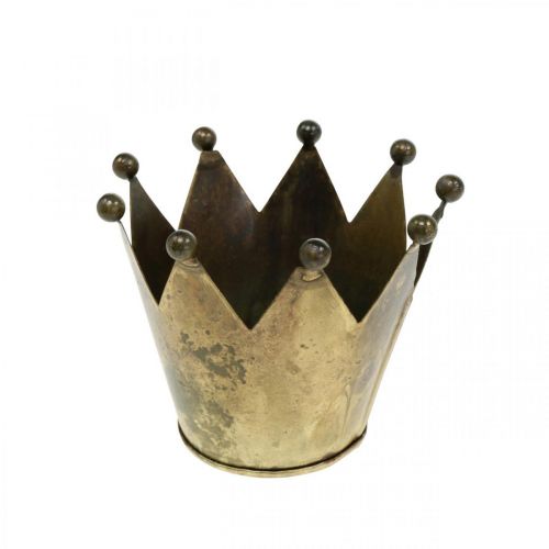 Artículo Portavelas de latón con aspecto antiguo de metal Crown Ø10cm H8cm