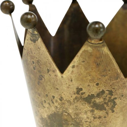 Floristik24 Portavelas de latón con aspecto antiguo de metal Crown Ø10cm H8cm