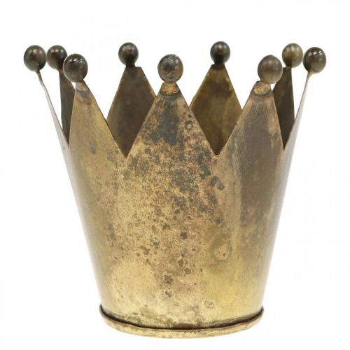 Artículo Portavelas Crown de metal aspecto latón envejecido Ø12,5cm H11,5cm