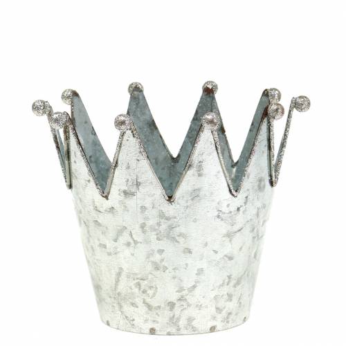 Floristik24 Macetero decorativo corona metal plata Ø13.5cm H11.5cm 2pcs