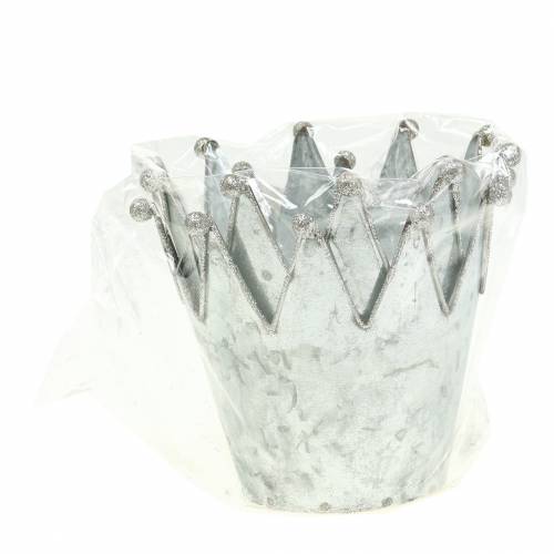Floristik24 Macetero decorativo corona metal plata Ø13.5cm H11.5cm 2pcs