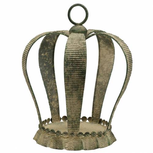Floristik24 Corona decorativa de metal antiguo verde musgo, beige Ø28cm H36.5cm