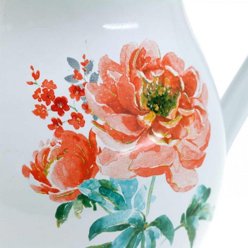 Floristik24 Jarra decorativa, florero de aspecto vintage, jarra esmaltada con motivo de rosa Al. 19 cm