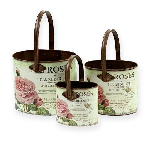 Floristik24 Set de bañera decorativa con asa, motivo de rosas 3ud