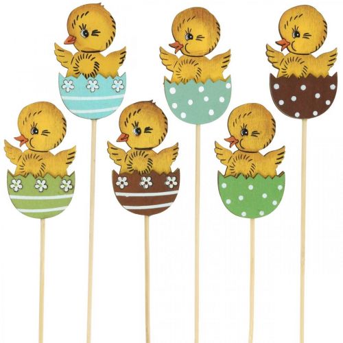 Floristik24 Decoración de Pascua pollito en huevo figura decorativa de madera en palo Pascua 7cm 12 piezas