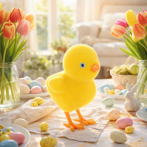 Artículo Decoración de pollito para Pascua, decoración de mesa, decoración reutilizable para salón, 16 cm, 2 piezas