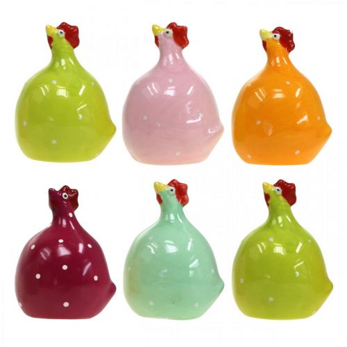 Floristik24 Pollo decorativo figura decorativa de cerámica Pascua colorido surtido H6cm 6 piezas