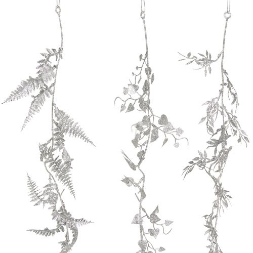 Floristik24 Guirnalda artificial guirnalda de hojas de helecho con purpurina plateada 180 cm 3 piezas